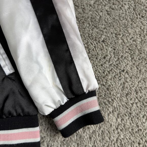 ZAFSIBLINGS Jacket Womens Small Black Pink Reversible Satin Bomber Floral - Picture 5 of 16